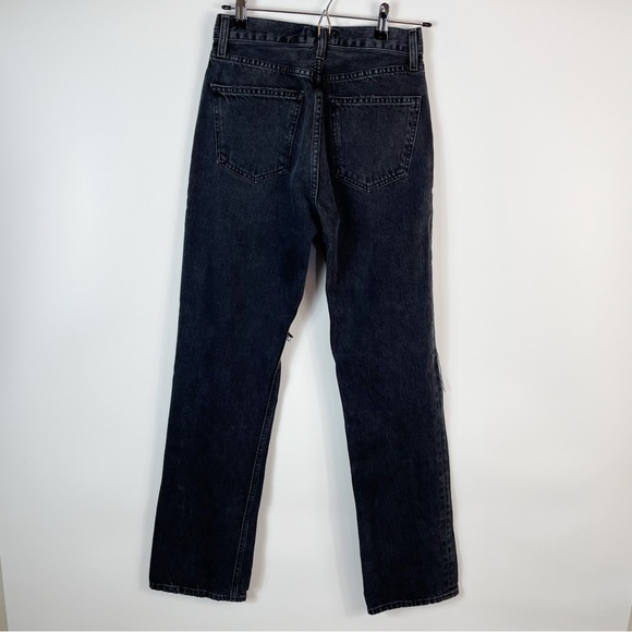 AGOLDE Lana Straight High Rise Button Fly Jeans Black Distressed - Picture 10 of 12